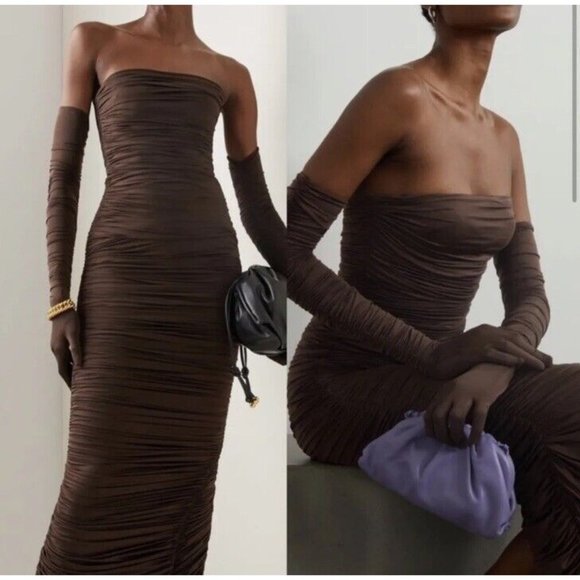 Alex Perry Huntley Gown Gloves Chocolate Brown - Picture 2 of 7